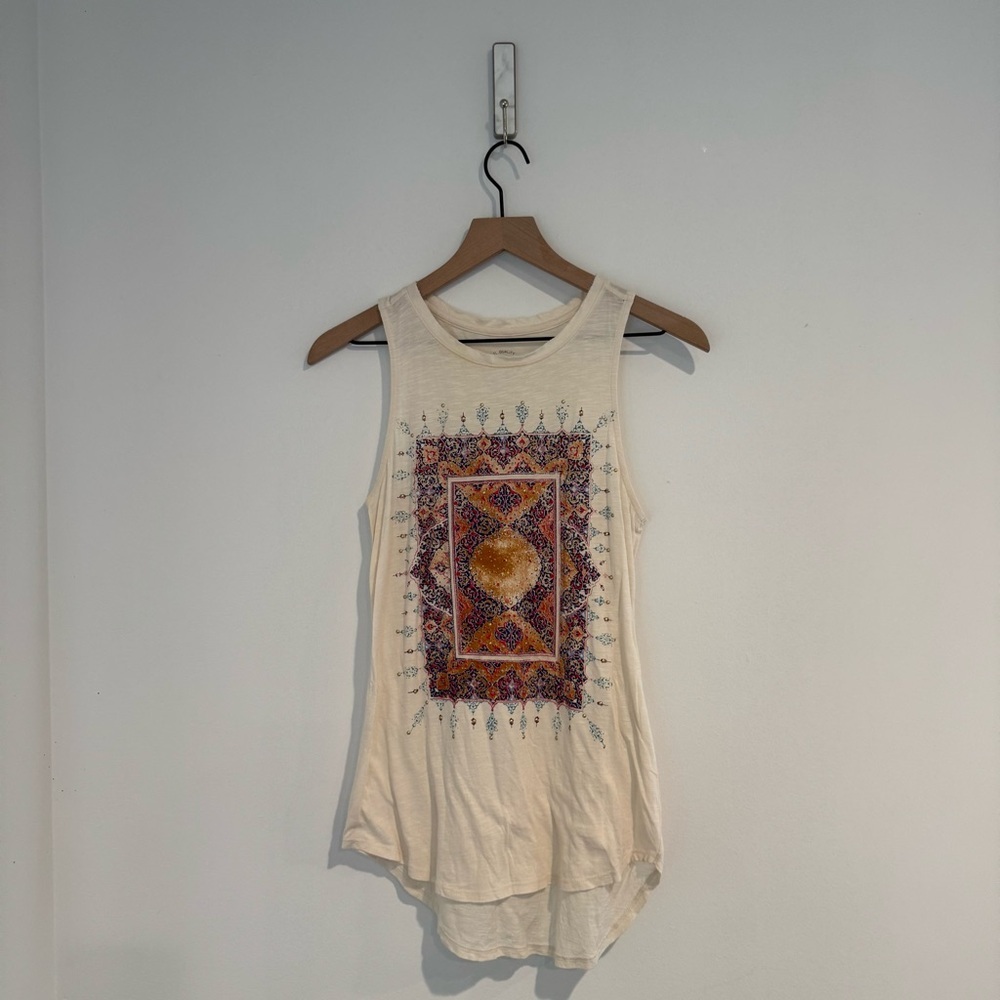 Lucky Brand Cream Boho Tank Top Persian Rug Print Festival XS